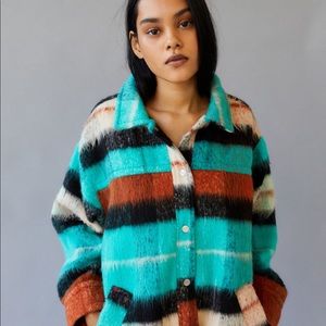 NWT Urban Outfitters 'BDG Brushed Melton Shirt Jacket' L Blue Multi